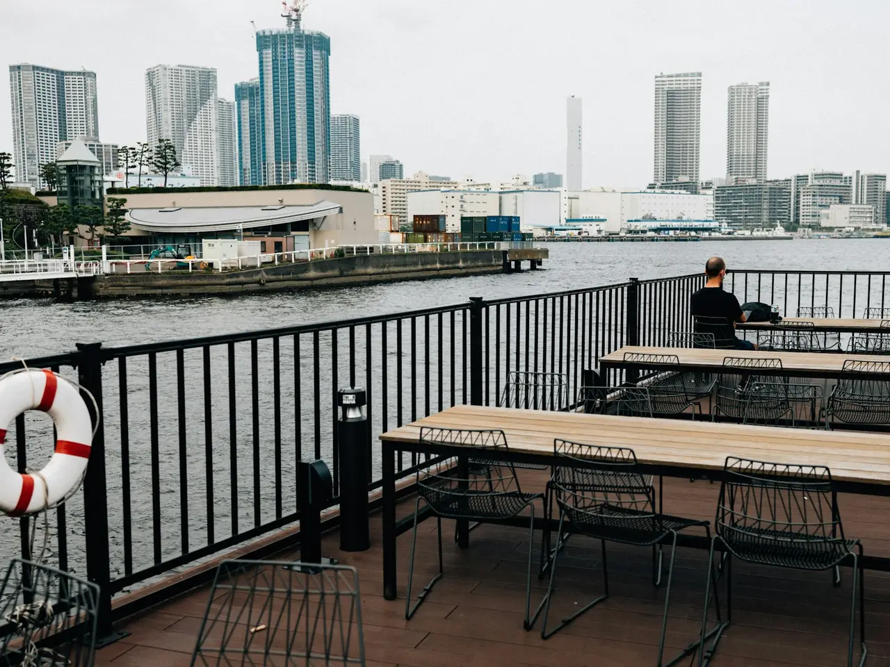 Breakfast tables on the river pier