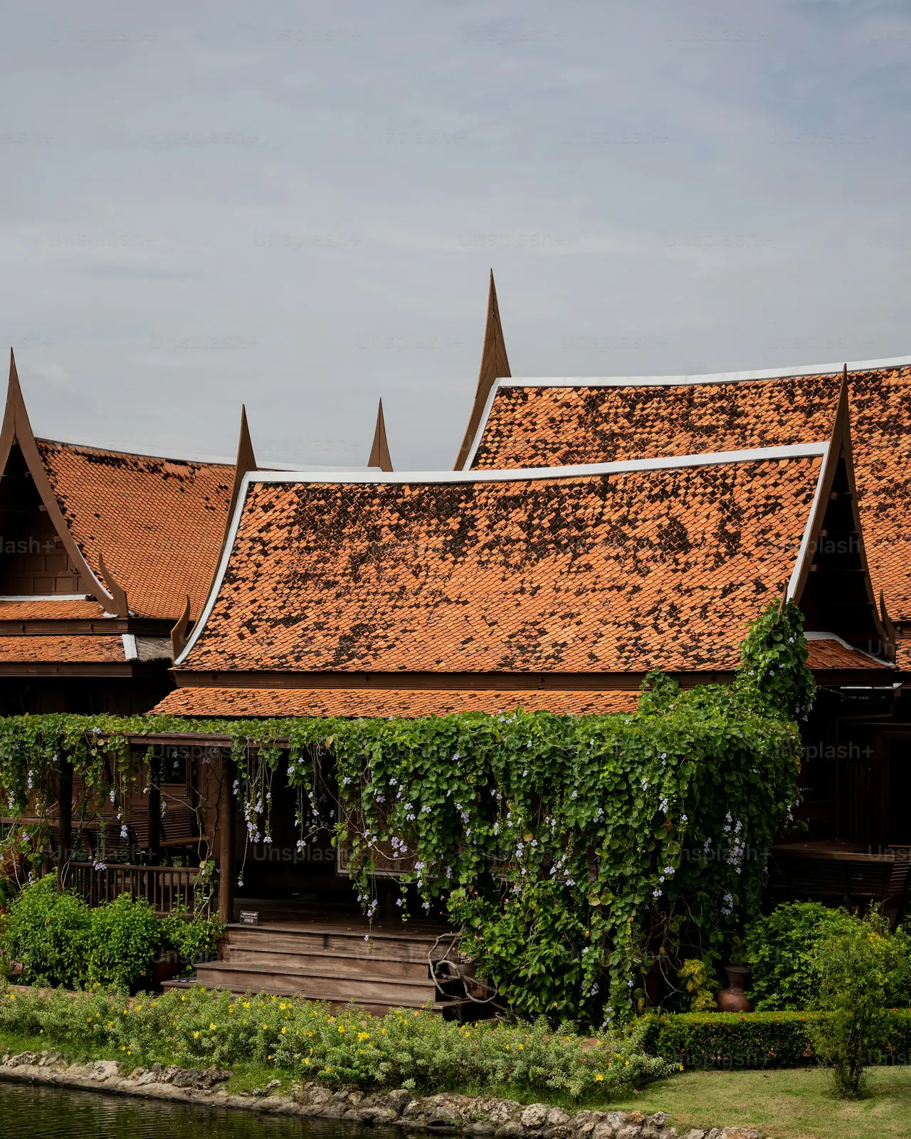 The teak house seen from the river